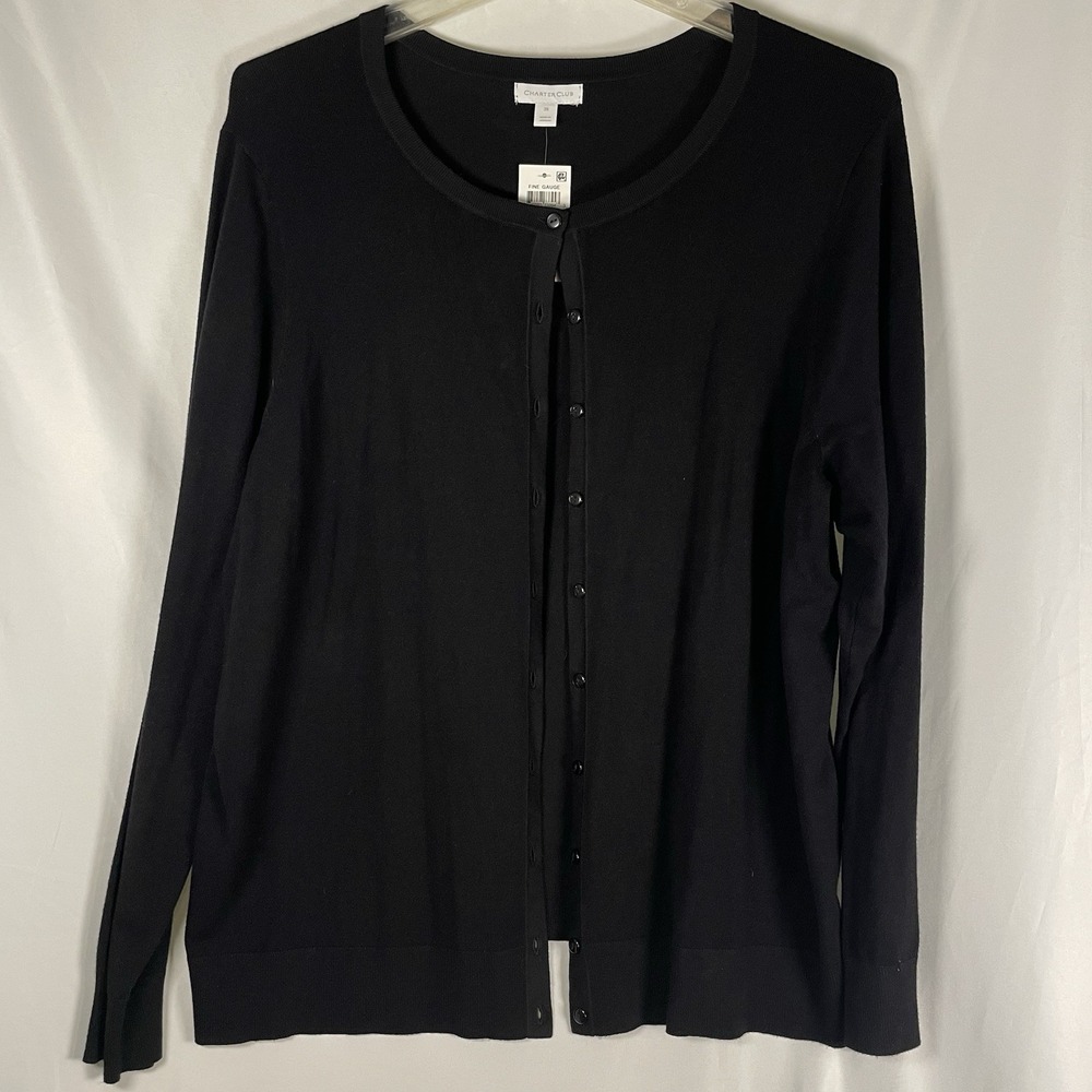 Charter Club Long Sleeve Black Button Cardigan Spring 3X NWT Fine Gauge